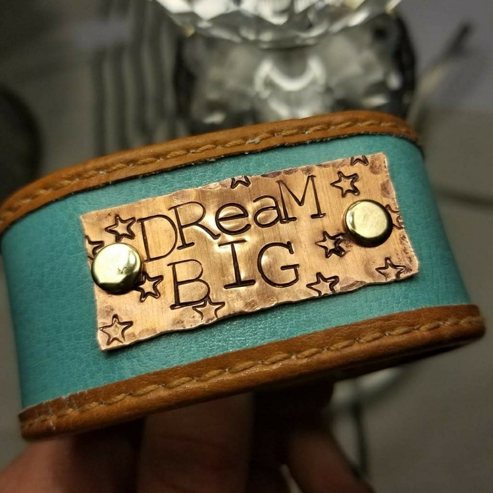 Dream big genuine leather bracelet cuff